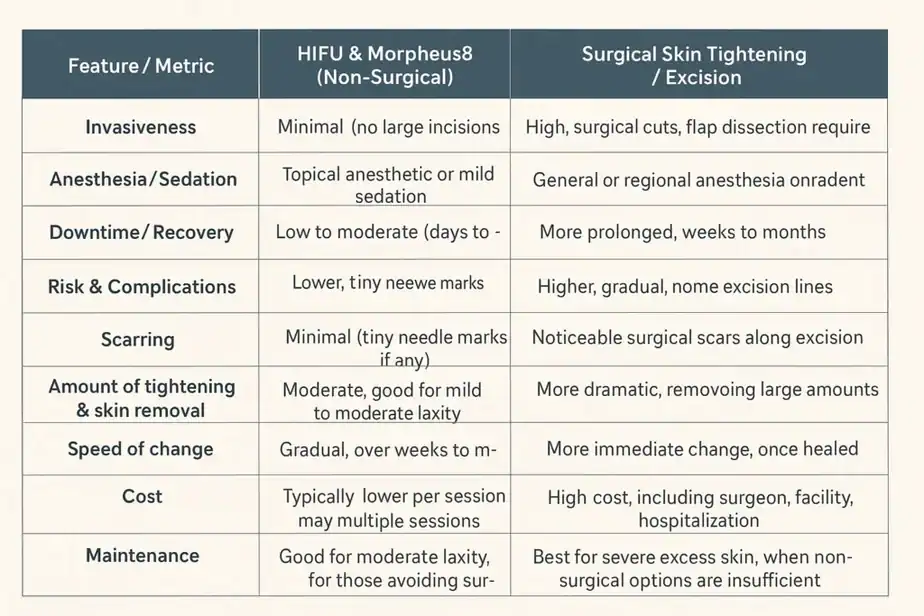 Table showing benefits of Lipo Freeze 2 U Derbyshire treatments for skin tightening following weight loss injections.