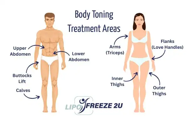 Graphic showing where you can have Body toning Treatment Derbyshire on your body